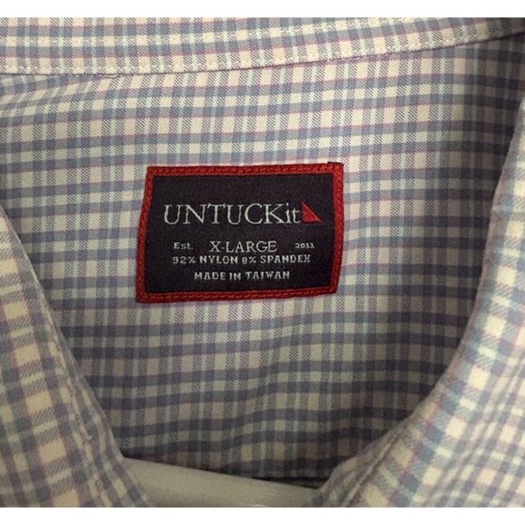 Untuckit Shirt Mens XL White Blue Pink Plaid Wrinkle Free Casual Button Down - Picture 2 of 7
